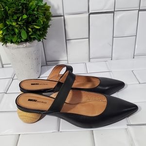 Matiko Virca Black Leather  Point Toe Wooden Heel